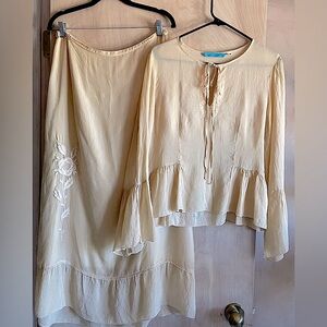 Johnny Was Beige Long Sleeve Dress with Floral Embroidery